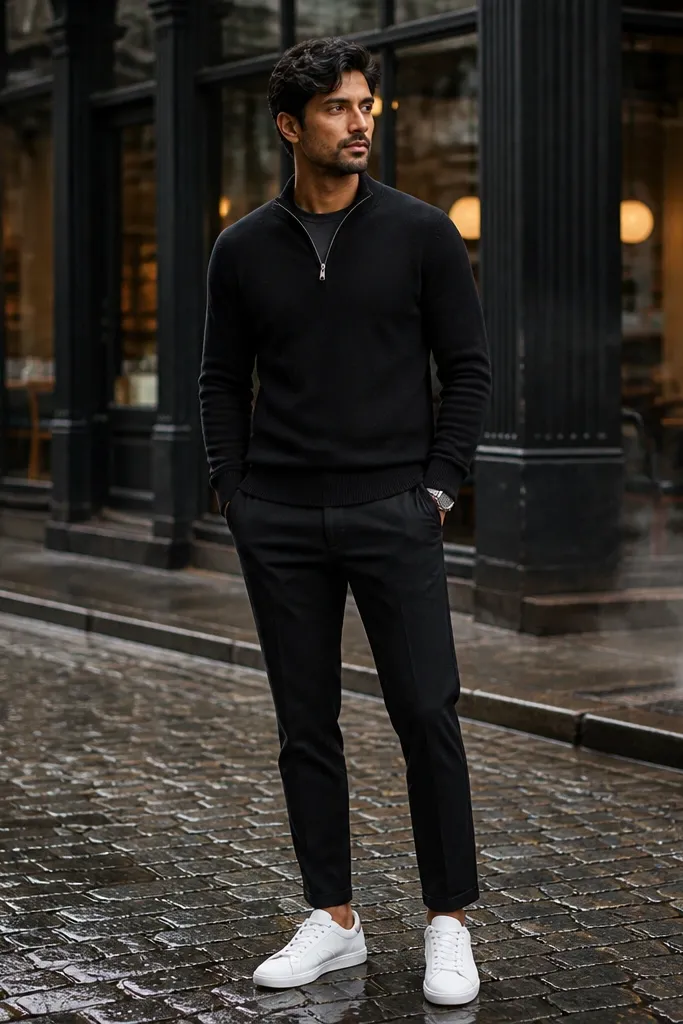 25 Black Quarter Zip Outfits for Men That Look Stylish