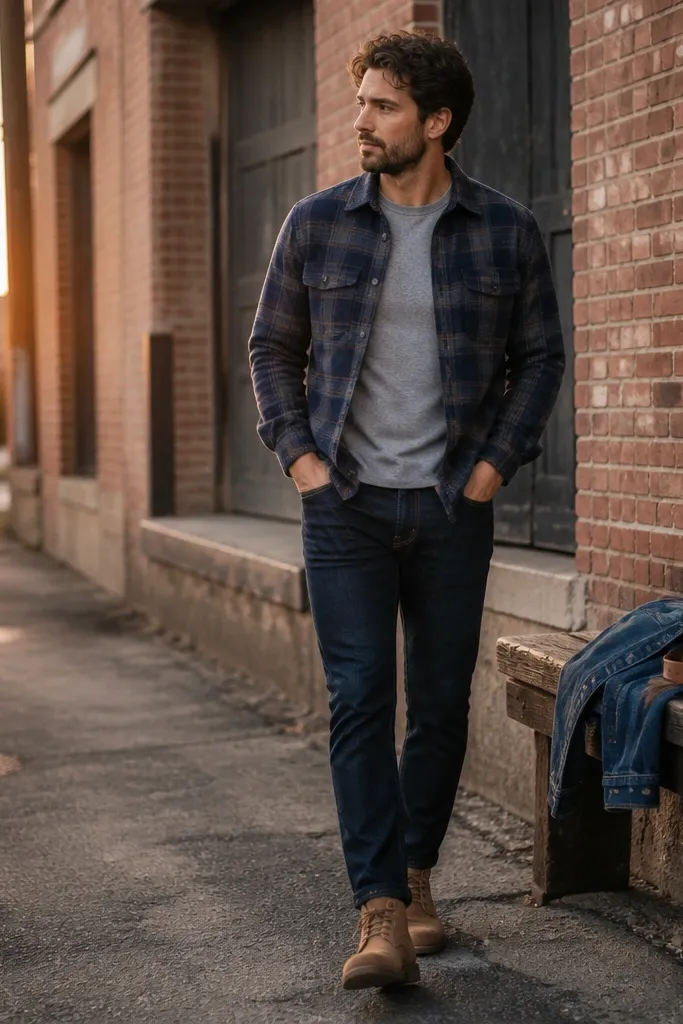 25 blue flannel outfits men
